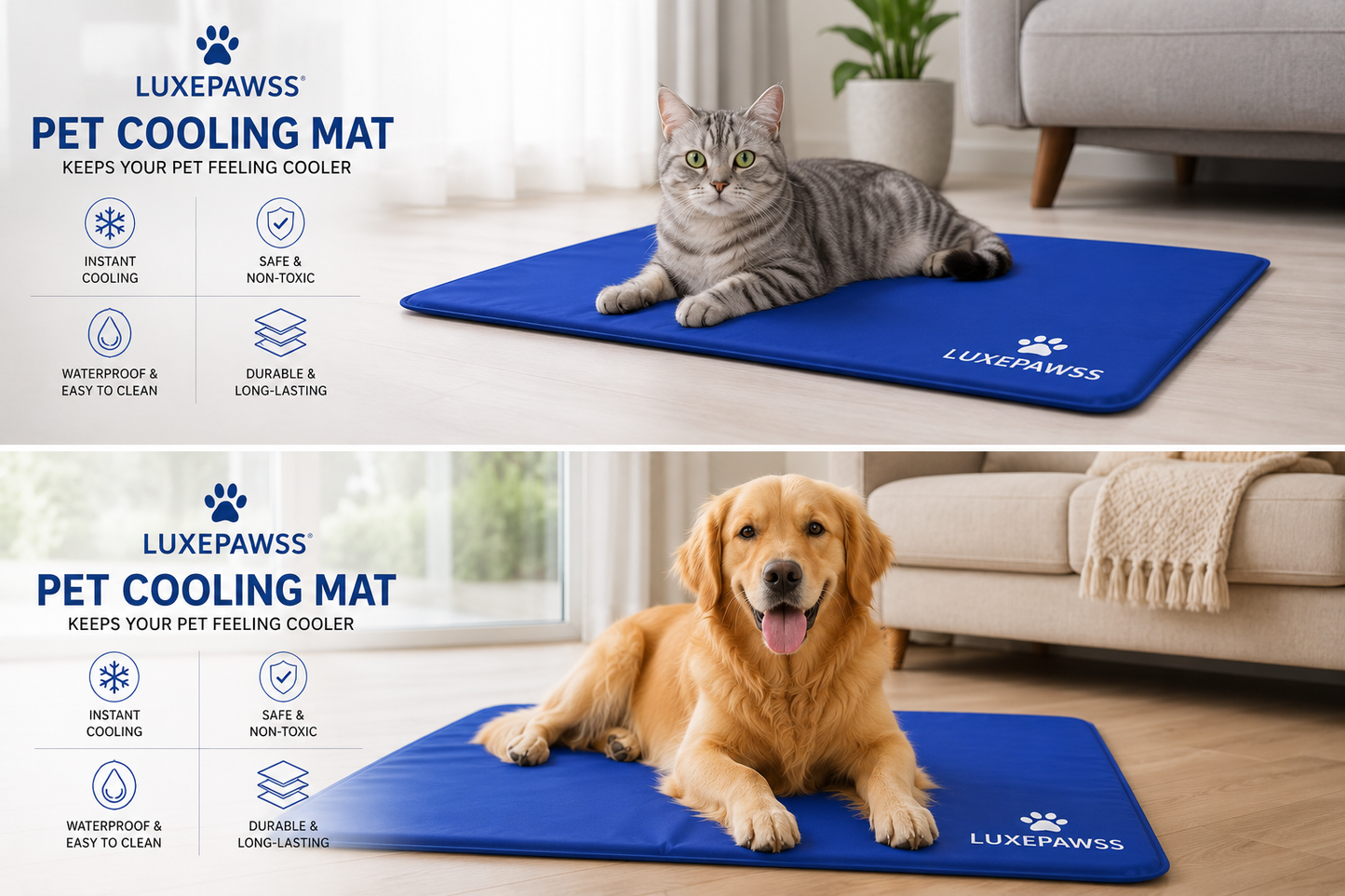 LUXEPAWSS XL Pet Cooling Mat β Waterproof Cooling Pad for Dogs & Cats | Foldable, Durable & Easy to Clean (93 Γ 78 cm)