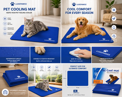 LUXEPAWSS XL Pet Cooling Mat – Waterproof Cooling Pad for Dogs & Cats | Foldable, Durable & Easy to Clean (93 × 78 cm)